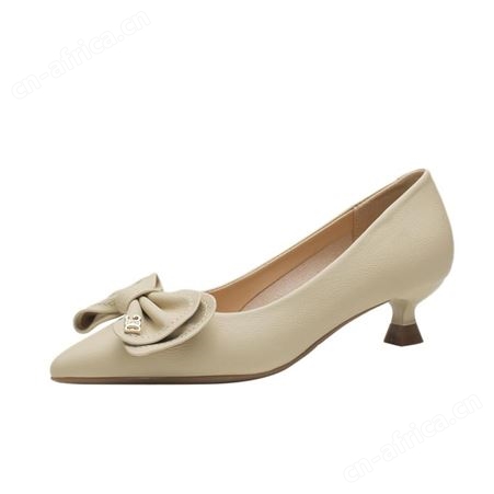 H355-2羊皮内垫大蝴蝶结高跟鞋女舒适软皮奶奶鞋尖头日常单鞋新款