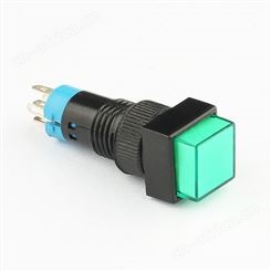 AD10单极无锁带灯绿色方形按钮开关