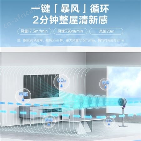 艾美特空气循环扇家用负离子智能电风扇落地扇新款遥控风力大
